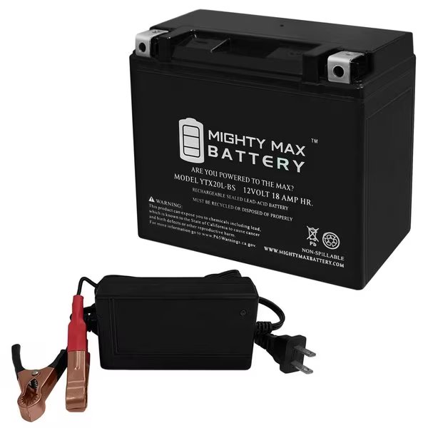 YTX20L-BS Replaces Arctic Cat 450 TRV, CORE 11-17 With 12V 4Amp Charger, Mighty Max Battery, Mfr#: MAX3887539